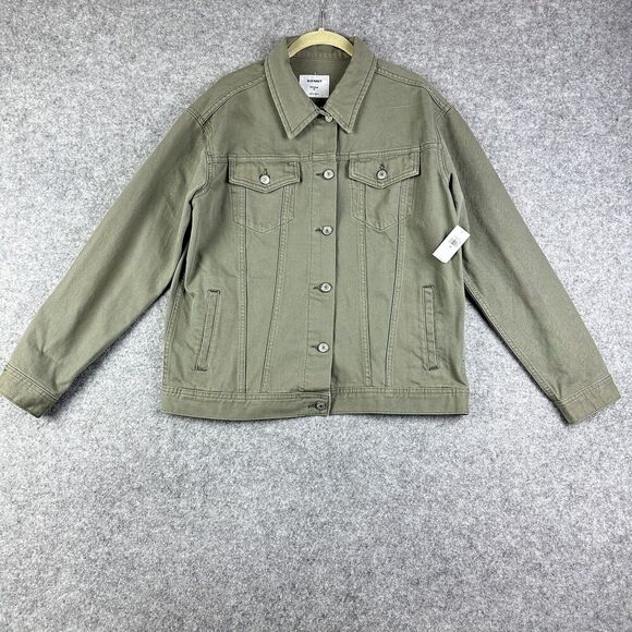 Old Navy Jacket Womens Medium Boyfriend Utility Button Front Casual Layering NEW - Picture 1 of 14